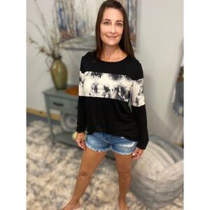 Tie Dye Color Block Long Sleeve Black 5020